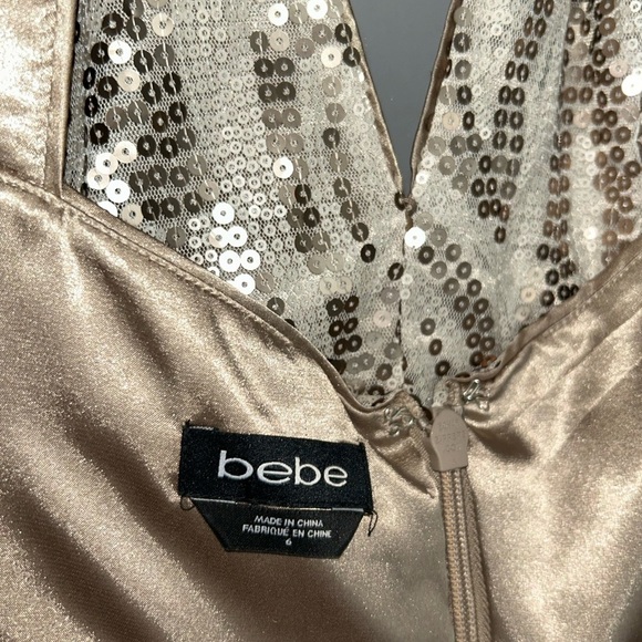 BeBe Sequin Fit & Flare Dress, Beige with Pewter Sequins - Picture 4 of 6